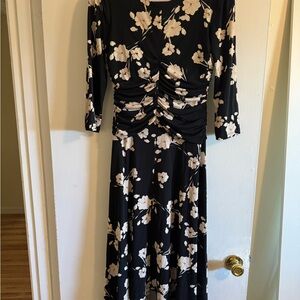Maggy London Black and Cream Floral Long Sleeve Dress